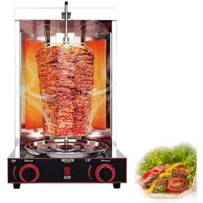 ماكينة شواء الشاورما التجارية - شواية دونر كباب ذات شعلتين مع شواية دوارة 360 درجة، درجة حرارة قابلة للتعديل، مثالية لحفلات الشواء، واستخدام المنزل والمطاعم (غاز 2800P) in Kuwait