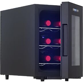 ثلاجة النبيذ Iceblue، التحكم الرقمي في درجة الحرارة الأبيض والأحمر النبيذ 6 زجاجة النبيذ برودة مع رف النبيذ، ثلاجة تبريد النبيذ الشمبانيا للبار، المنزل، المطبخ، هدية (أسود) in Kuwait