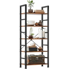5 Tier Bookshelf, 62'' Tall Book Shelf, Free Standing Vintage Book Storage Shelves, Wood Bookcase Organizer for Bedroom, Living Room and Home Office, Vintage in Kuwait
