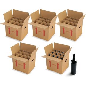 Tatuo 5 Pack Wine Bottle Moving Box 14 x 12 x 13 Inch Corrugated 12 Bottle Wine Shipping Box Kitchen Moving Storage Carrier with Reinforced Cardboard and Handles for Glassware Dishes Travel in Kuwait