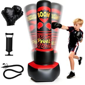 FONESO Kids Inflatable Punching Bag with Boxing Gloves, 67 Inch Larger Stable Boxing Bag Set, Karate Taekwondo MMA Training Equipment, Birthday Gifts for Boys Girls Age 6-12 in Kuwait