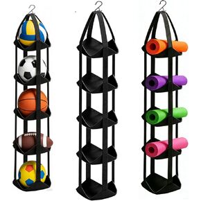 BOXIN 5-Tier Hanging Ball Storage Organizer with Hook for All Sports Balls, Sports Equipment Organizer Holder Toy Organizers, Vertical Hanging Storage,Space-Saving,Home Gym Decor,Yoga Mat Holder in Saudi Arabia