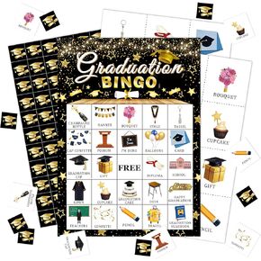 Graduation Bingo Game Cards, Black Gold Graduation Bingo Games, Graduation Game for 24 Players, Grad Party Activity Games for Family Friends, Holiday Party Favors Supplies Decorations -A26 in Kuwait