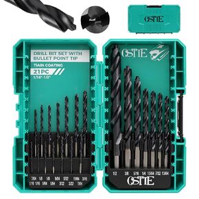 21Pcs M35 Cobalt Drill Bit Set (Pro), TiAlN with Bullet Point Tip | Metal Drill Bit Set with Index Storage Case, 3-Flats Shank for Hardened Metal, Stainless Steel, Plastic, Wood, 1/16"-1/2" ﻿ in Kuwait