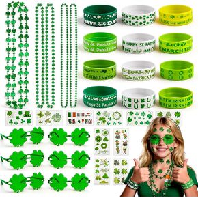 Homgaty 109 Pack St. Patricks Day Party Favors Set, Green Shamrock Glasses Beaded Necklace Bracelets Tattoos Stickers for St Patricks Day Irish Festival Decorations Supplies in Kuwait