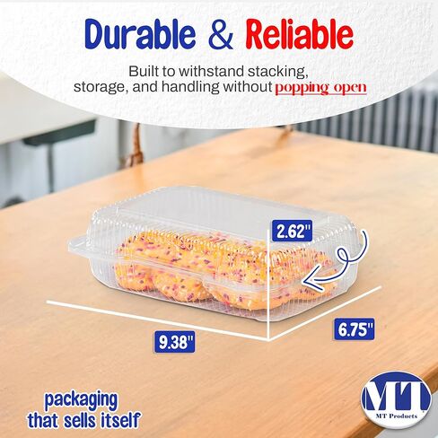 MT Products Plastic Pastry Containers – 9.38" x 6.75" x 2.62" Clamshell Food To Go Containers for Salad, Cookies & Desserts (Pack of 30) – Made in USA in Saudi Arabia