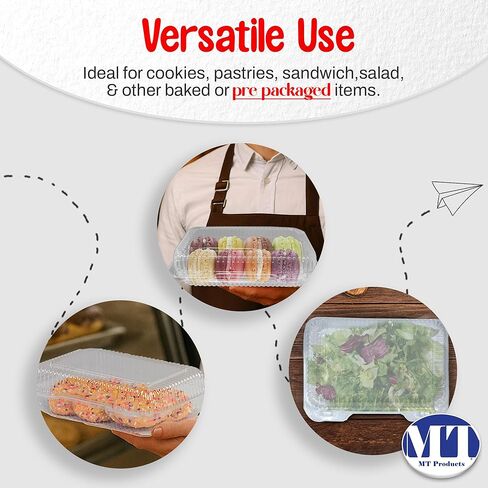 MT Products Plastic Pastry Containers – 9.38" x 6.75" x 2.62" Clamshell Food To Go Containers for Salad, Cookies & Desserts (Pack of 30) – Made in USA in Saudi Arabia