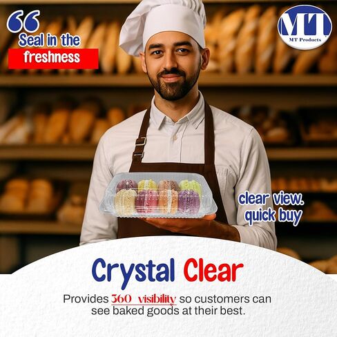 MT Products Plastic Pastry Containers – 9.38" x 6.75" x 2.62" Clamshell Food To Go Containers for Salad, Cookies & Desserts (Pack of 30) – Made in USA in Saudi Arabia