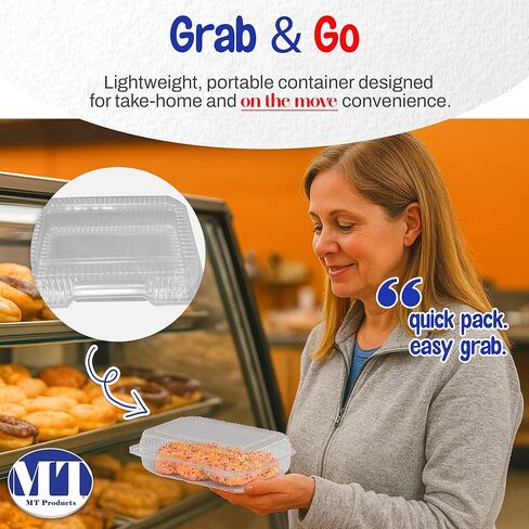 MT Products Plastic Pastry Containers – 9.38" x 6.75" x 2.62" Clamshell Food To Go Containers for Salad, Cookies & Desserts (Pack of 30) – Made in USA in Saudi Arabia
