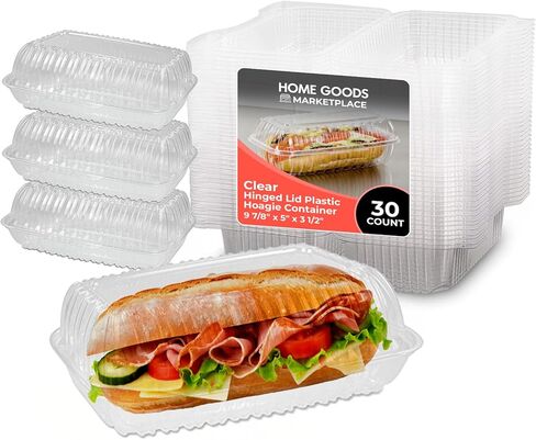 Clear Hoagie Containers 10x5x3 Inch – 30 Pack | Disposable Plastic Sub Sandwich Containers with Hinged Lids – BPA-Free, Clamshell To-Go Containers for Deli, Takeout, Bakery, Food Trucks in Kuwait