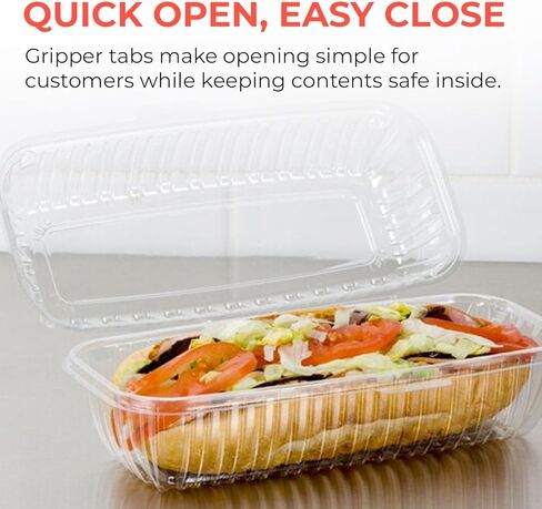 Clear Hoagie Containers 10x5x3 Inch – 30 Pack | Disposable Plastic Sub Sandwich Containers with Hinged Lids – BPA-Free, Clamshell To-Go Containers for Deli, Takeout, Bakery, Food Trucks in Kuwait
