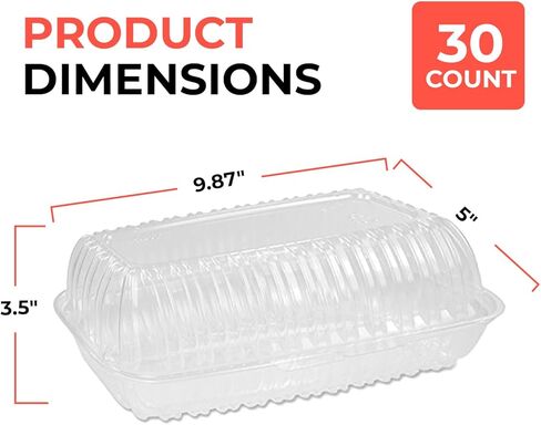 Clear Hoagie Containers 10x5x3 Inch – 30 Pack | Disposable Plastic Sub Sandwich Containers with Hinged Lids – BPA-Free, Clamshell To-Go Containers for Deli, Takeout, Bakery, Food Trucks in Kuwait