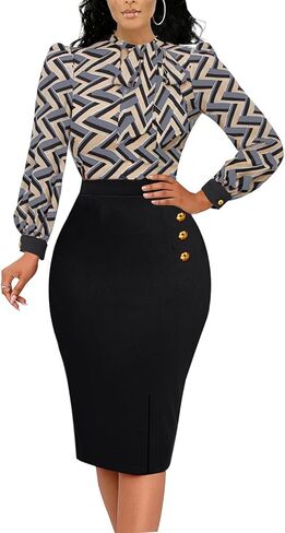 Work Dresses for Women Formal Long Sleeve Wear to Work Office Business Church Dress Elegant Party Midi Pencil Dresses in Saudi Arabia