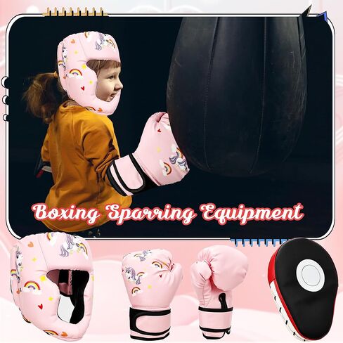 Boxing Headgear and Gloves Set for Kids 3 in 1 Including Adjustable Headgear and Boxing Gloves and Punching Mitts for Kids Kickboxing Thai Training in Kuwait