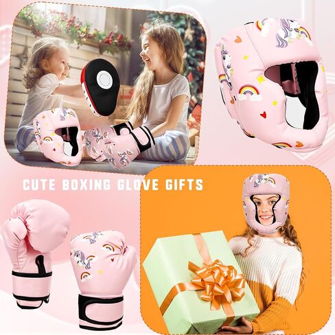 Boxing Headgear and Gloves Set for Kids 3 in 1 Including Adjustable Headgear and Boxing Gloves and Punching Mitts for Kids Kickboxing Thai Training in Kuwait