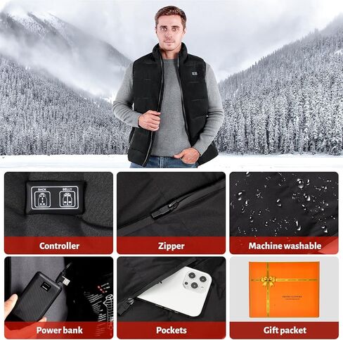 Heated Vest for Men,11-17 Heating Zones Rechargeable Heated Vest with 7.4v 16000mAh Battery for Outdoor Travel Etc in Saudi Arabia