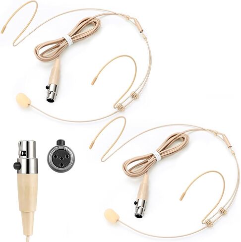 Sabary 2 Pcs Headset Microphone Dual Headworn Earset Over Ear Hanging with 4 Pin XLR 5ft Cable Compatible with Shure Wireless System Bodypack Transmitter for Lectures Live Performance Theater(Beige) in Kuwait