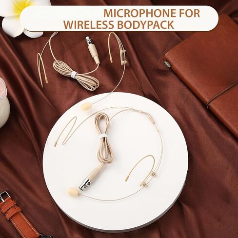 Sabary 2 Pcs Headset Microphone Dual Headworn Earset Over Ear Hanging with 4 Pin XLR 5ft Cable Compatible with Shure Wireless System Bodypack Transmitter for Lectures Live Performance Theater(Beige) in Kuwait