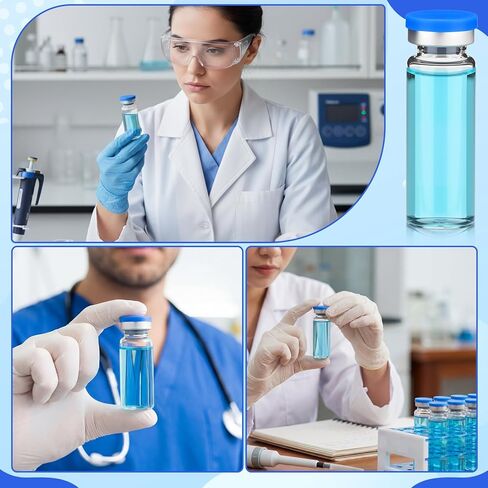 50 Pcs 15ml Sealed Sterile Empty Vials with Self Healing Injection Port Clear Glass Empty Vials with Sealing Plastic-Aluminum Flip Cap Sterile Injection Vial for Flat Bottom Lab (Blue Lid) in Saudi Arabia