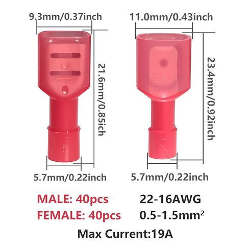 22-16 AWG Nylon Male and Female Spade Connectors Insulated Red Quick Disconnect Wire Connector Spade Crimp Terminals (Pack of 80Pcs) in Saudi Arabia