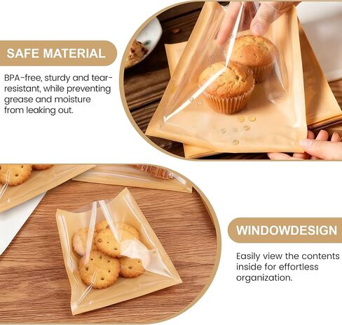 120 Pack Cookie Bags with Seal and Stickers, 5.7 x 6.5 Inch Paper Bakery Bags with Window, Heat-Sealable, Greaseproof Paper Bags Perfect for Treat, Donuts, Cake Slices, Scones, and Brownies in Saudi Arabia