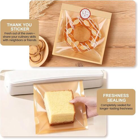 120 Pack Cookie Bags with Seal and Stickers, 5.7 x 6.5 Inch Paper Bakery Bags with Window, Heat-Sealable, Greaseproof Paper Bags Perfect for Treat, Donuts, Cake Slices, Scones, and Brownies in Saudi Arabia