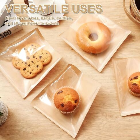 120 Pack Cookie Bags with Seal and Stickers, 5.7 x 6.5 Inch Paper Bakery Bags with Window, Heat-Sealable, Greaseproof Paper Bags Perfect for Treat, Donuts, Cake Slices, Scones, and Brownies in Saudi Arabia