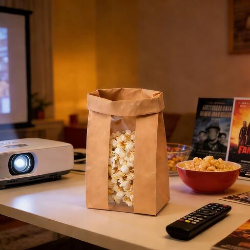 50 عبوة من أكياس البسكويت مع نافذة، مقاس 8.89 سم × 6.35 سم × 19.05 سم، أكياس مخبز ورقية كرافت مع ملصقات للوجبات الخفيفة والكب كيك والفشار وحبوب القهوة وهدايا الحفلات وتغليف البسكويت in Kuwait