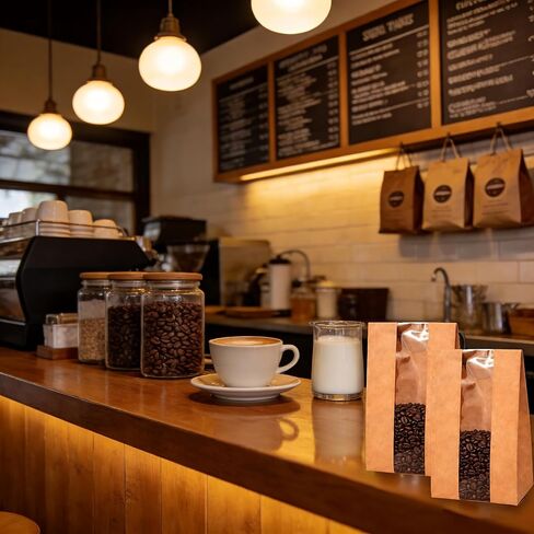 50 عبوة من أكياس البسكويت مع نافذة، مقاس 8.89 سم × 6.35 سم × 19.05 سم، أكياس مخبز ورقية كرافت مع ملصقات للوجبات الخفيفة والكب كيك والفشار وحبوب القهوة وهدايا الحفلات وتغليف البسكويت in Kuwait