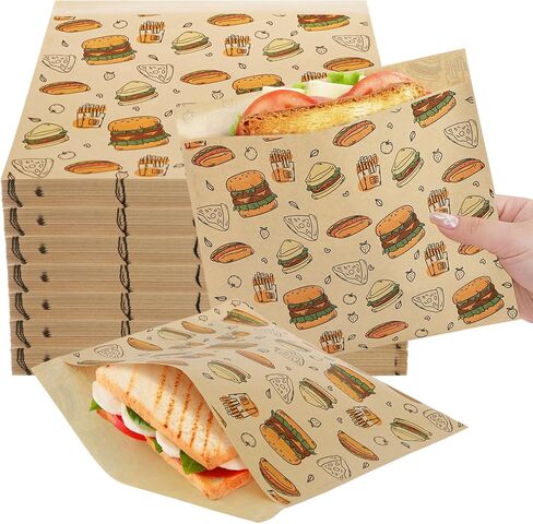 500 Pack Paper Sandwich Bags, Greaseproof Paper Snack Bags for Food, Kraft Wax Paper Bakery Bag, Food Grade Treat bags for Donuts Cookies Burgers Food Storage Wrapping, 7.9'' x 7.1'' in Saudi Arabia