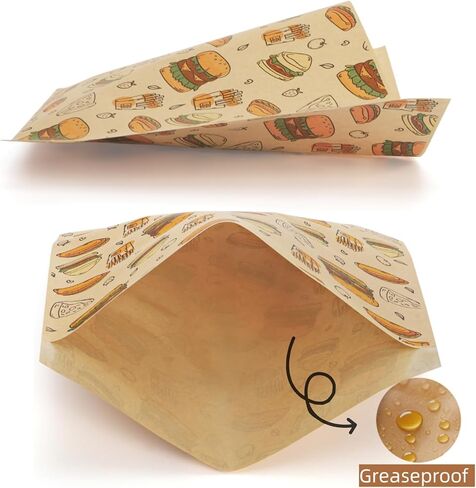 500 Pack Paper Sandwich Bags, Greaseproof Paper Snack Bags for Food, Kraft Wax Paper Bakery Bag, Food Grade Treat bags for Donuts Cookies Burgers Food Storage Wrapping, 7.9'' x 7.1'' in Saudi Arabia
