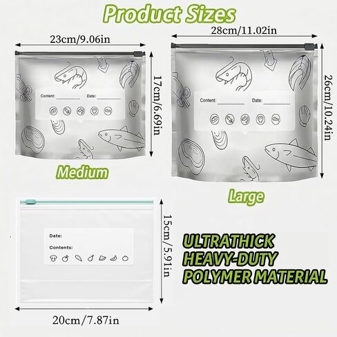 45pcs Reusable Aluminum Foil Sealable Storage Bags, 2026 New Resealable Vacuum Zipper Pouches for Food, Stand Up Foil Sealable Bags with Label and Zip Lock for Vegetable Fruit Meat | 2026 New, Resealable Vacuum, Zipper Pouches, Stand Up, For Food Storage in Saudi Arabia