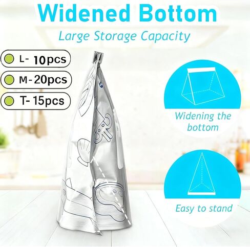 45pcs Reusable Aluminum Foil Sealable Storage Bags, 2026 New Resealable Vacuum Zipper Pouches for Food, Stand Up Foil Sealable Bags with Label and Zip Lock for Vegetable Fruit Meat | 2026 New, Resealable Vacuum, Zipper Pouches, Stand Up, For Food Storage in Saudi Arabia