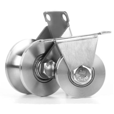 2In 304 Stainless Steel Sliding Door Wheels U-Slot Rollers Heavy Duty Pulleys Smooth Rolling Dual Bearing Plate Casters in Kuwait