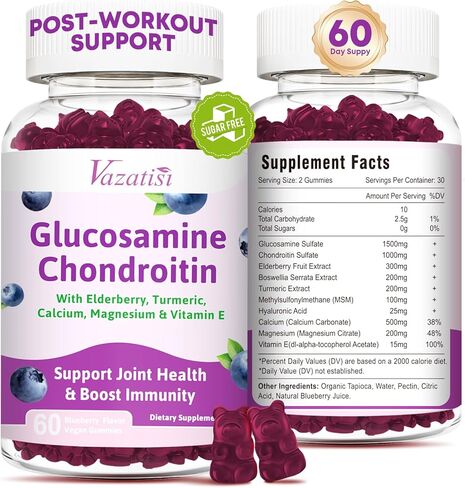 2 Pack Glucosamine Chondroitin Gummies - Glucosamine Chondroitin with MSM, Elderberry, Turmeric, Joint Support Supplement for Adults, Men & Women - Blueberry Flavor, 120 Cts in Kuwait