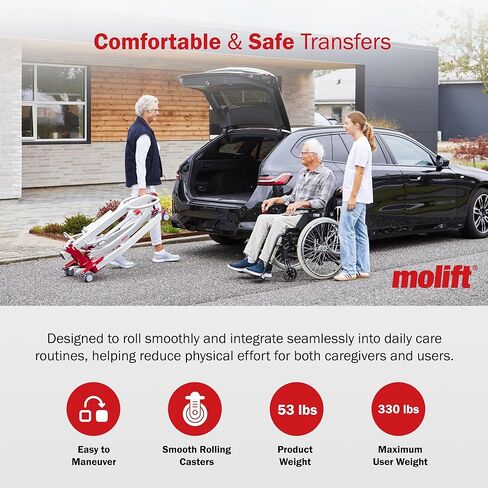 Molift Smart 150 Premium Electric Patient Lift Transfer Chair - No-Assembly Foldable Design for Home & Travel - Intelligent Professional-Grade Lift Assist for Elderly & Limited Mobility - 330 lbs Cap in Saudi Arabia