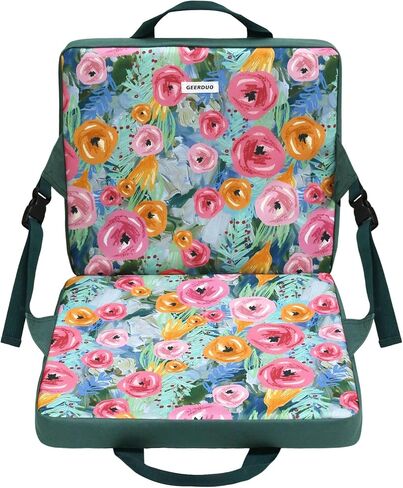 Portable Stadium Seat Cushion with Back Support - Waterproof Bleacher Pad for Sports Events, Camping, Concerts & Outdoor Activities (Floral Green) in Kuwait