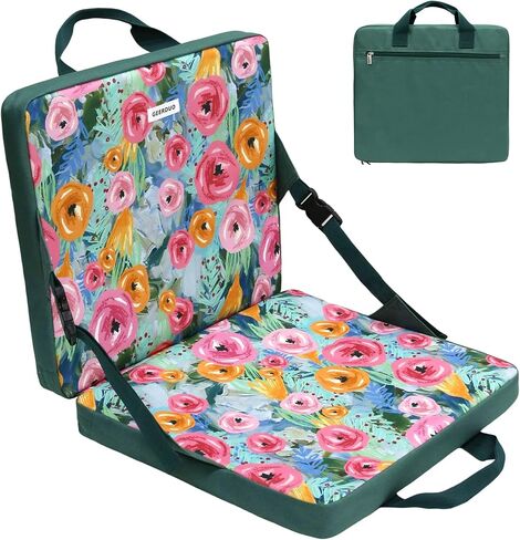 Portable Stadium Seat Cushion with Back Support - Waterproof Bleacher Pad for Sports Events, Camping, Concerts & Outdoor Activities (Floral Green) in Kuwait