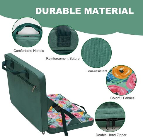 Portable Stadium Seat Cushion with Back Support - Waterproof Bleacher Pad for Sports Events, Camping, Concerts & Outdoor Activities (Floral Green) in Kuwait