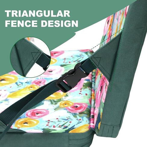 Portable Stadium Seat Cushion with Back Support - Waterproof Bleacher Pad for Sports Events, Camping, Concerts & Outdoor Activities (Floral Green) in Kuwait