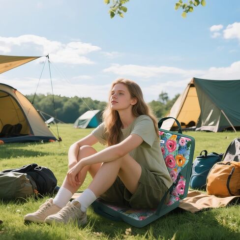 Portable Stadium Seat Cushion with Back Support - Waterproof Bleacher Pad for Sports Events, Camping, Concerts & Outdoor Activities (Floral Green) in Kuwait