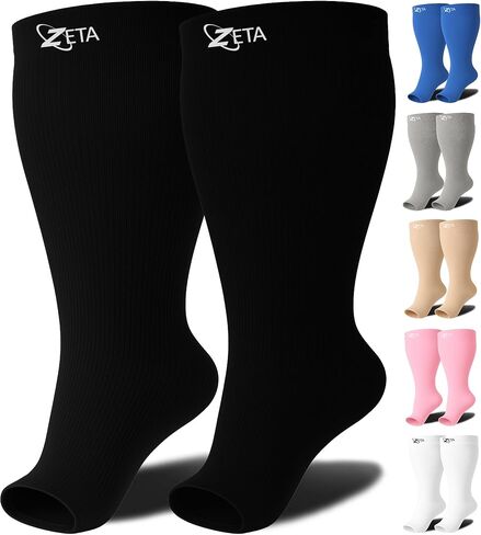 Zeta Wear Open Toe Short Length Compression Socks for Women & Men 15-20mmHg - Medical Grade Circulation Support for Swelling, Varicose Veins & Recovery in Kuwait
