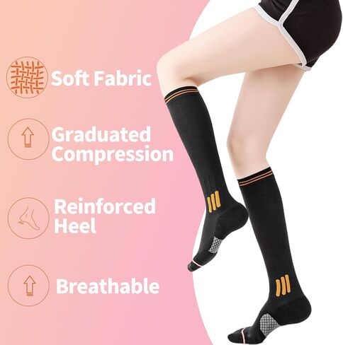 3 Pairs Compression Socks for Women Best Knee High Support for Running Athletic Cycling Travel Work and Fitness in Saudi Arabia