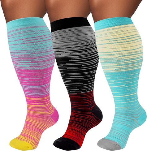 Plus Size Compression Socks for Women & Men 3 Pairs, Wide Calf Extra Large 20-30 mmHg Knee High Support Socks for Travel, Running, Nurse in Saudi Arabia