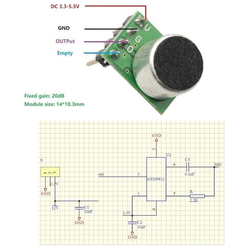 وحدة صوت MAX9812L وحدة مضخم إلكتريت وحدة مضخم الميكروفون تيار مستمر 3.3-5.5 فولت in Kuwait