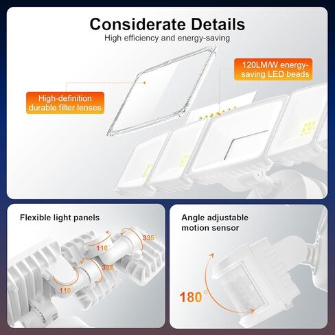 Onforu 5 Heads 55W LED Security Lights Motion Sensor Outdoor, 360° Wide Angle Wide Illumination, 5000LM Flood Light, 6500K, IP65 Waterproof, Hardwired Wall Light for Garage, Yard, Porch, Entryway in Kuwait