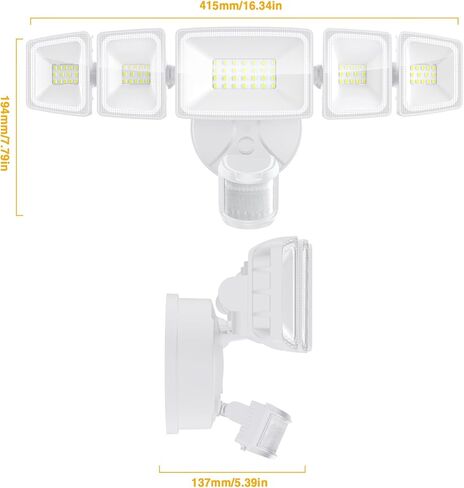 Onforu 5 Heads 55W LED Security Lights Motion Sensor Outdoor, 360° Wide Angle Wide Illumination, 5000LM Flood Light, 6500K, IP65 Waterproof, Hardwired Wall Light for Garage, Yard, Porch, Entryway in Kuwait