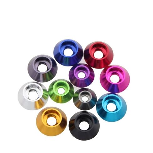 غسالات Qinlu-10 قطع رأس كأس مخروطي M2 M2.5 M3 M4 متعدد الألوان من سبائك الألومنيوم غطاء رأس حشية لغسالة رأس مقبس سداسي الرأس برغي رأس RC، لإصلاح المصانع (فضي، M2.5) in Kuwait