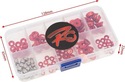 125x RC Washer Kit Countersunk Head Colorful W/Nuts Spacer for 1/10 1/8 All Models Decoration Hardware Accessories, Red in Saudi Arabia