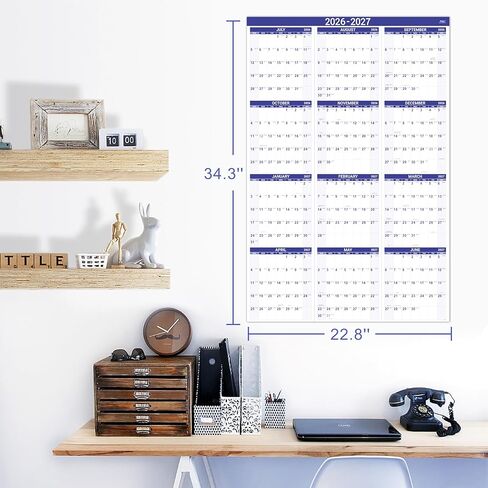2024 Wall Calendar -12 Monthly Calendar 2024 with Thick Paper, 12" x 17", Jan. 2024 - Dec. 2024, Twin-Wire Binding + Hanging Hook + Large Ruled Blocks with Julian Dates - Blue Gilding in Kuwait